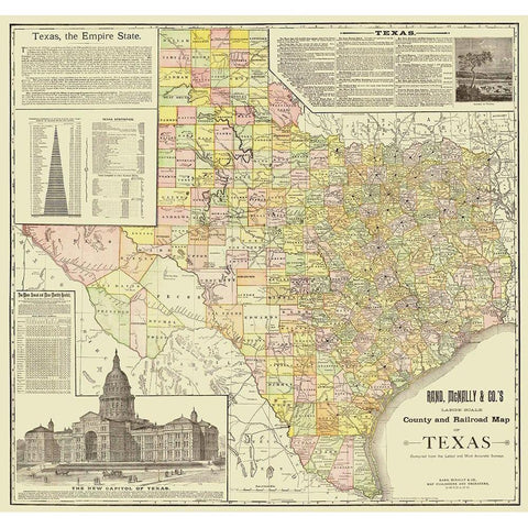 Texas - Rand McNally 1891 Black Modern Wood Framed Art Print with Double Matting by Rand McNally