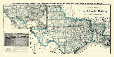 Texas and Pacific Railway with Connections 1903 Black Ornate Wood Framed Art Print with Double Matting by Woodward