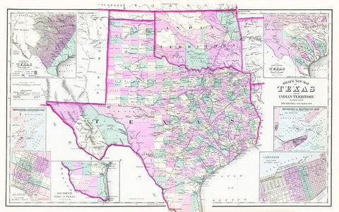 Texas and Oklahoma Indian Territory - Gray 1876 Black Ornate Wood Framed Art Print with Double Matting by Gray