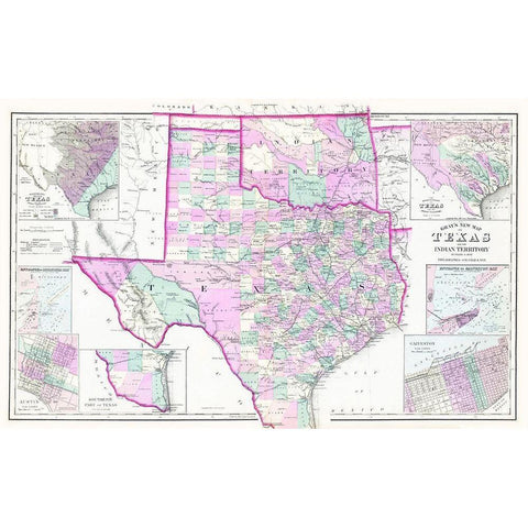 Texas and Oklahoma Indian Territory - Gray 1876 Black Modern Wood Framed Art Print by Gray