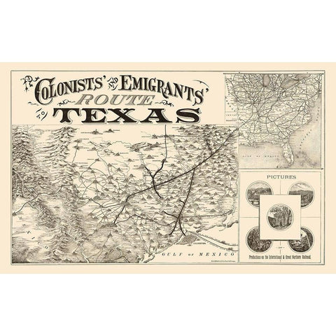 Texas Colonists and Emigrants Route 1878 White Modern Wood Framed Art Print by Rand McNally