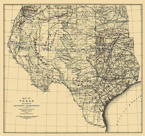 Texas and Adjoining Territories - Graham 1899 Black Ornate Wood Framed Art Print with Double Matting by Graham