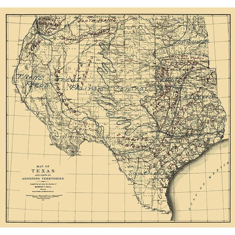 Texas and Adjoining Territories - Graham 1899 Black Modern Wood Framed Art Print with Double Matting by Graham