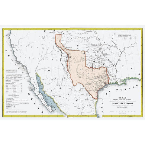Texas Republic and adjacent Countries 1844 Black Modern Wood Framed Art Print with Double Matting by US War Dept