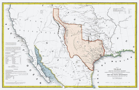 Texas Republic and adjacent Countries 1844 Black Ornate Wood Framed Art Print with Double Matting by US War Dept