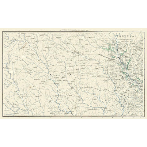 East Texas West Louisiana Sheet- US War Dept 1891 Gold Ornate Wood Framed Art Print with Double Matting by US War Dept