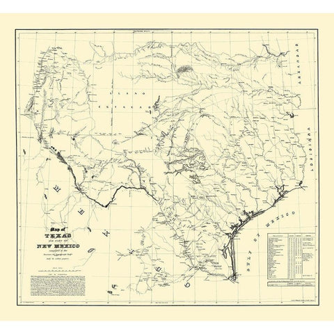 Texas, Eastern New Mexico - Dunnovant 1857 Gold Ornate Wood Framed Art Print with Double Matting by Dunnovant