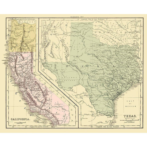 Texas with California and Oregon - Appleton 1864 Black Modern Wood Framed Art Print with Double Matting by Appleton