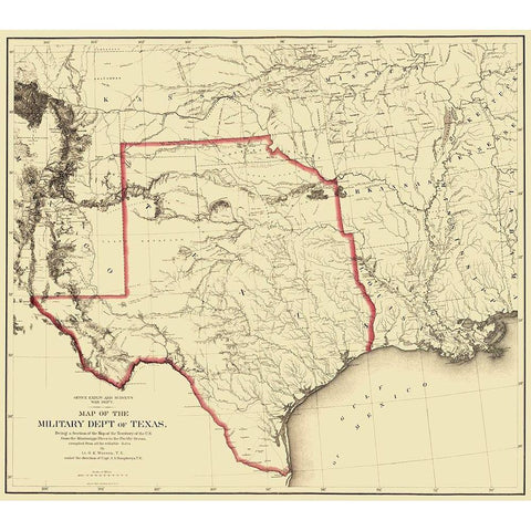 Texas Territory Map - Humphreys 1859 Gold Ornate Wood Framed Art Print with Double Matting by Humphreys