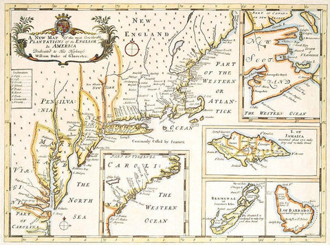 Plantations of the English in America 1700 White Modern Wood Framed Art Print with Double Matting by Unknown