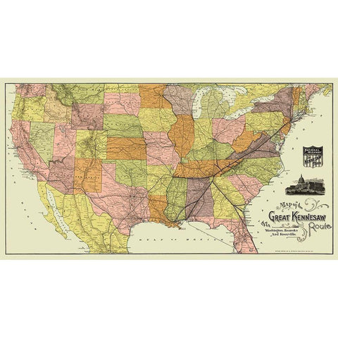 Great Kennesaw Railroad Route - Matthews 1890 Gold Ornate Wood Framed Art Print with Double Matting by Matthews