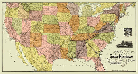 Great Kennesaw Railroad Route - Matthews 1890 White Modern Wood Framed Art Print with Double Matting by Matthews