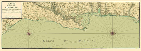 Gulf Coast Nautical Map - 1732 White Modern Wood Framed Art Print with Double Matting by Unknown