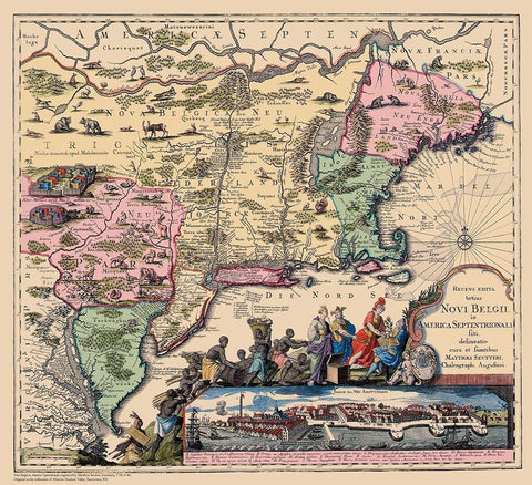 Novi Belgii In America Septentrionali Black Ornate Wood Framed Art Print with Double Matting by Seutter