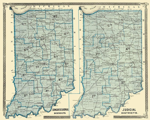 Indiana Political Map - Baskin 1876 White Modern Wood Framed Art Print with Double Matting by Baskin