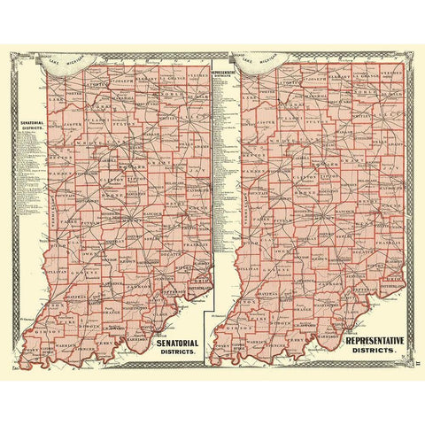 Indiana Senatorial, Representative Districts 1876 Gold Ornate Wood Framed Art Print with Double Matting by Baskin