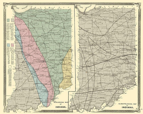 Indiana Geology and Climate - Baskin 1876 White Modern Wood Framed Art Print with Double Matting by Baskin