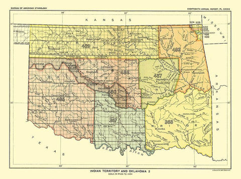 Indian Territory Oklahoma - Hoen 1896 White Modern Wood Framed Art Print with Double Matting by Hoen