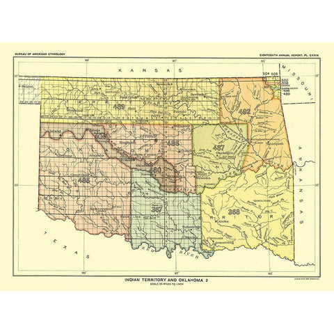 Indian Territory Oklahoma - Hoen 1896 Black Modern Wood Framed Art Print with Double Matting by Hoen