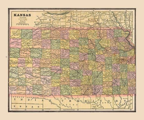 Kansas - Cram 1888 White Modern Wood Framed Art Print with Double Matting by Cram