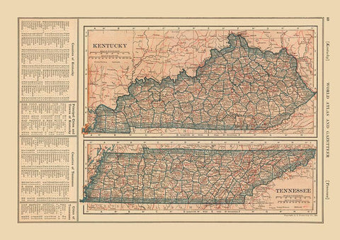 Kentucky - Tennessee - Reynold 1921 White Modern Wood Framed Art Print with Double Matting by Reynold