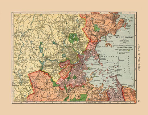 Boston Massachusetts - Hammond 1910 White Modern Wood Framed Art Print with Double Matting by Hammond