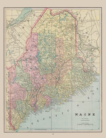 Maine - Cram 1892 White Modern Wood Framed Art Print with Double Matting by Cram