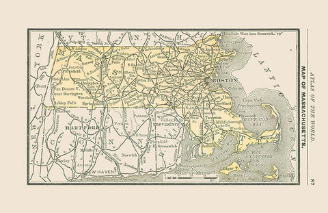 Massachusetts - Alden 1886 White Modern Wood Framed Art Print with Double Matting by Alden