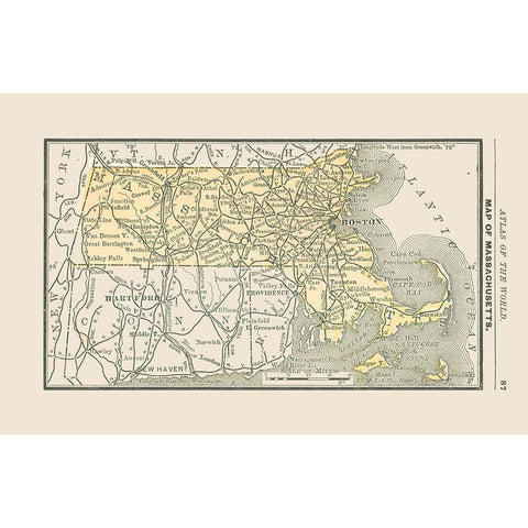 Massachusetts - Alden 1886 Gold Ornate Wood Framed Art Print with Double Matting by Alden