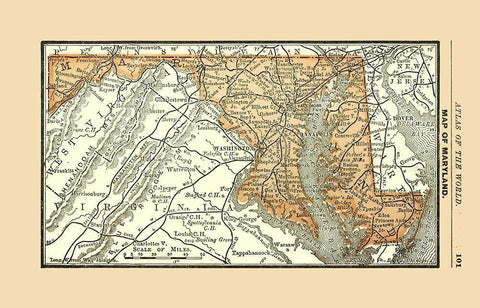 Maryland - Alden 1886 White Modern Wood Framed Art Print with Double Matting by Alden