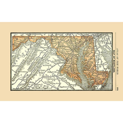 Maryland - Alden 1886 White Modern Wood Framed Art Print by Alden