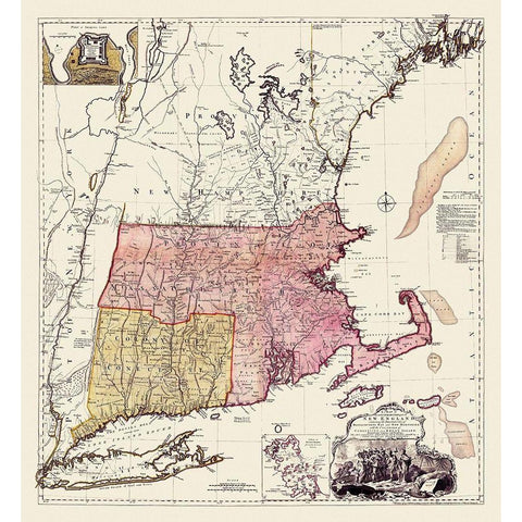New England, Massachusetts Bay, New Hampshire Black Modern Wood Framed Art Print with Double Matting by Unknown