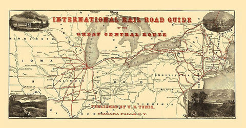 International Rail Guide, Great Central Route 1855 White Modern Wood Framed Art Print with Double Matting by Tunis