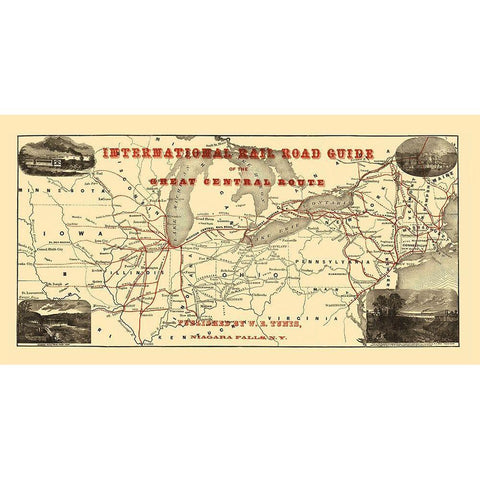 International Rail Guide, Great Central Route 1855 Gold Ornate Wood Framed Art Print with Double Matting by Tunis