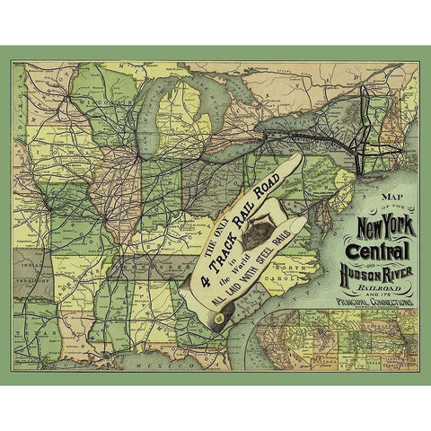New York Central and Hudson River Railroad 1876 Gold Ornate Wood Framed Art Print with Double Matting by Rand McNally