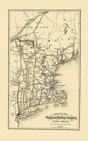 Stanstead, Shefford and Chambly Railroad 1858 White Modern Wood Framed Art Print with Double Matting by Robertson