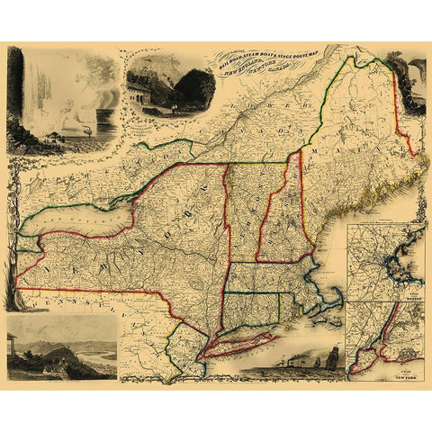 Railroad, Steam Boat, Stage Routes - Sherman 1850 White Modern Wood Framed Art Print by Sherman