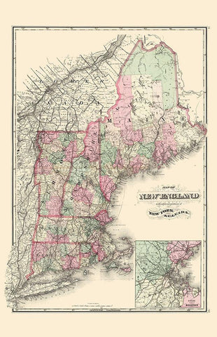 New England - Davenport 1883 White Modern Wood Framed Art Print with Double Matting by Davenport