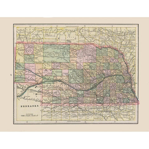 Nebraska - Cram 1892 Gold Ornate Wood Framed Art Print with Double Matting by Cram