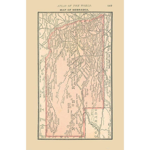 Nebraska - Alden 1886 Gold Ornate Wood Framed Art Print with Double Matting by Alden