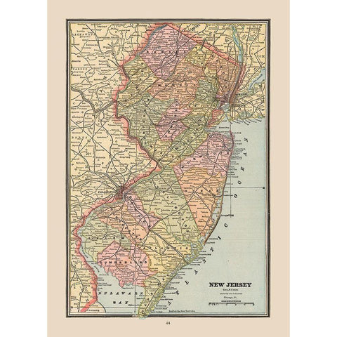 New Jersey, United States - Cram 1888 Gold Ornate Wood Framed Art Print with Double Matting by Cram