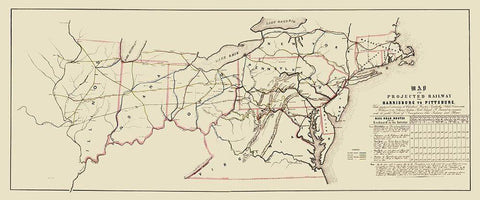 Harrisburg to Pittsburg Projected Railway - 1840 White Modern Wood Framed Art Print with Double Matting by Unknown