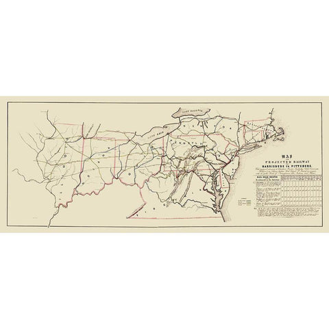 Harrisburg to Pittsburg Projected Railway - 1840 Black Modern Wood Framed Art Print by Unknown