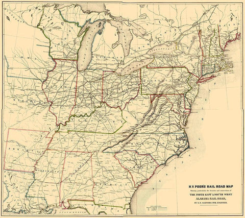 North East and South West Alabama 1854 White Modern Wood Framed Art Print with Double Matting by Poor