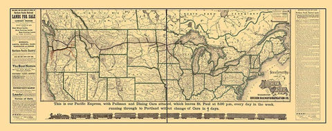 Northern Pacific Railroad - Rand McNally 1883 White Modern Wood Framed Art Print with Double Matting by Rand McNally