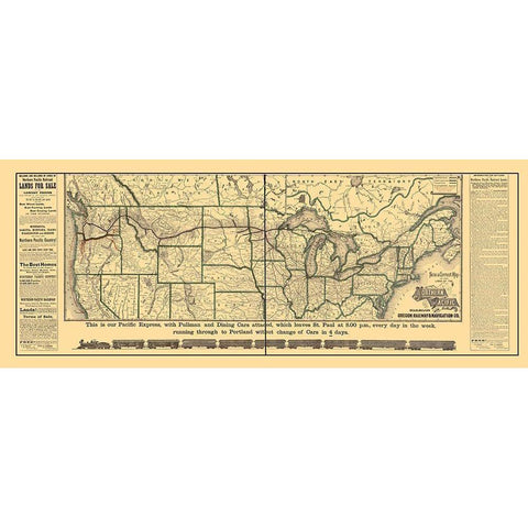 Northern Pacific Railroad - Rand McNally 1883 White Modern Wood Framed Art Print by Rand McNally