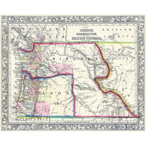Oregon, Washington, Part of British Columbia - Black Modern Wood Framed Art Print by Unknown