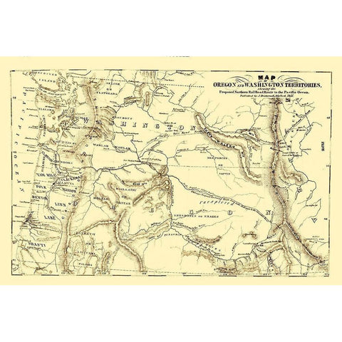 Oregon and Washington Proposed Railroad Route 1855 White Modern Wood Framed Art Print by Disturnell