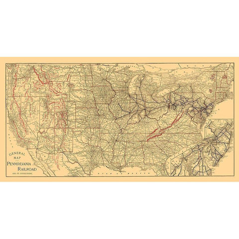 Pennsylvania Railroad - Allen 1893 Gold Ornate Wood Framed Art Print with Double Matting by Allen