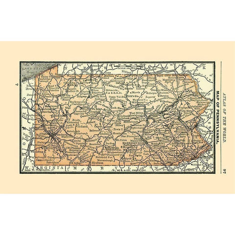 Pennsylvania - Alden 1886 Black Modern Wood Framed Art Print with Double Matting by Alden